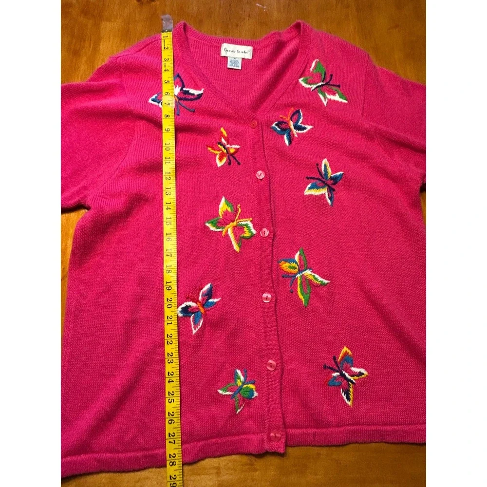 Graver Studio Y2K 3 Piece Set Butterfly Cardigan Shirt Skirt Pink Teal Fairy XL